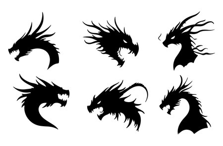 Dragon silhouettes set. Vector illustration isolated on a white background.のイラスト素材