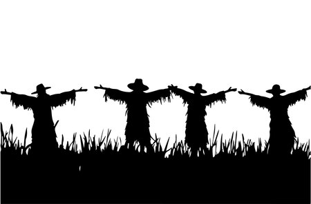 Silhouette of scarecrow in the grass. Vector illustration.のイラスト素材