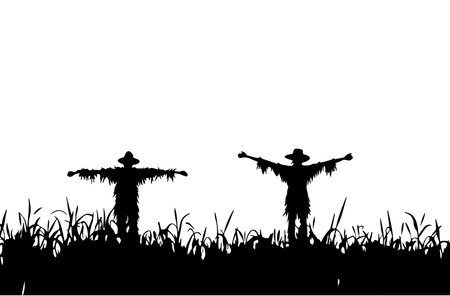 silhouette of scarecrow on white background, vector illustration.のイラスト素材