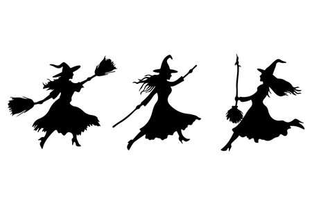 Silhouette of a witch flying on a broomstick. Vector illustration.のイラスト素材