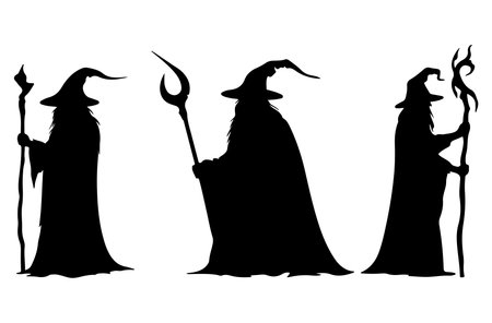 silhouette of a witch on a white background, vector illustrationのイラスト素材