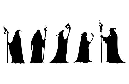 Silhouette of three wise men in different poses. Vector illustration.のイラスト素材