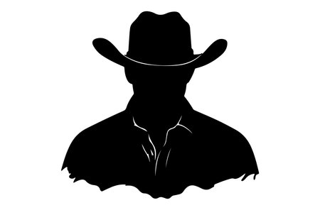 Cowboy silhouette. Vector illustration of a man in a cowboy hat.のイラスト素材