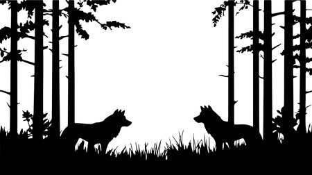 Silhouette of a wolf in the forest. Vector illustration.のイラスト素材