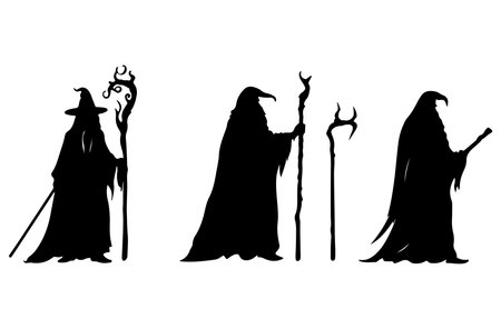 Halloween silhouettes. Witch, wizard, witch, witch, demon. Vector illustration.のイラスト素材