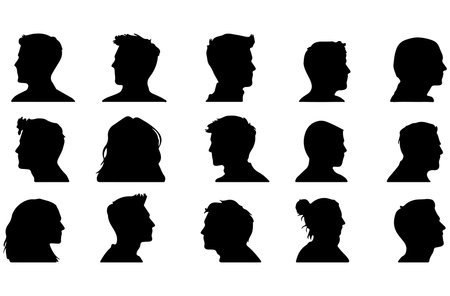 Set of silhouettes of people on a white background. Vector illustrationのイラスト素材