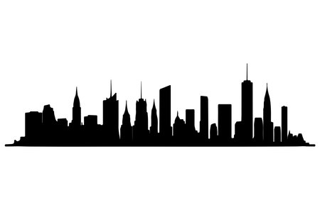 New York City skyline black silhouette on a white background. Vector illustration.のイラスト素材