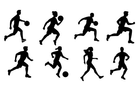 Set of silhouettes of soccer players on a white background. Vector illustrationのイラスト素材
