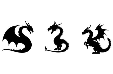 Dragon black silhouette set isolated on white background. Vector illustration for your designのイラスト素材
