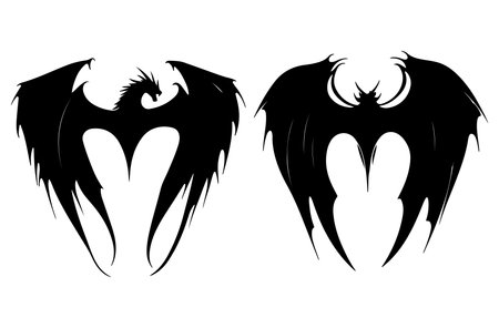 Dragon head silhouette isolated on white background. Tattoo design. Vector illustration.のイラスト素材