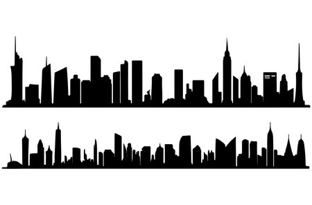 silhouette of skyscrapers on white background, vector illustrationのイラスト素材