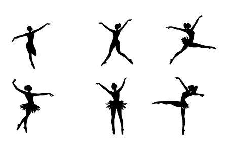 Set of black silhouettes of ballerina on a white backgroundのイラスト素材
