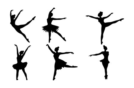 Set of black silhouettes of ballerinas. Vector illustration.のイラスト素材