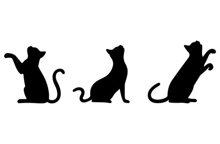 Set of black cat silhouettes isolated on white background. Vector illustration.のイラスト素材