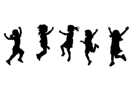 Vector silhouette of children on white background. Symbol of happy childhood.のイラスト素材