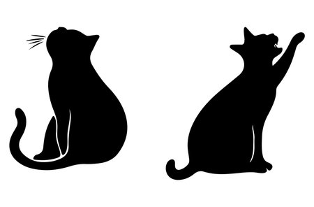 Silhouettes of cats on a white background. Vector illustration.のイラスト素材