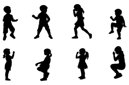 Vector silhouette of children on a white background. Symbol of childhood.のイラスト素材