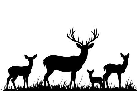 deer family silhouettes isolated on white background, vector illustration.のイラスト素材