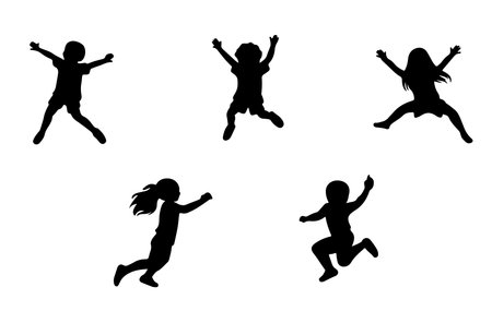 Set of silhouettes of children jumping on a white background. Vector illustrationのイラスト素材