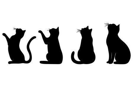 Set of cats black silhouettes isolated on white background. Vector illustration.のイラスト素材