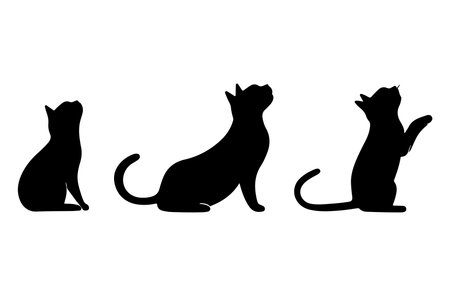 Silhouettes of cats. Isolated on white background. Vector illustration.のイラスト素材
