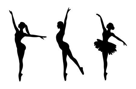 Silhouette of ballerina in different poses. Vector illustration.のイラスト素材