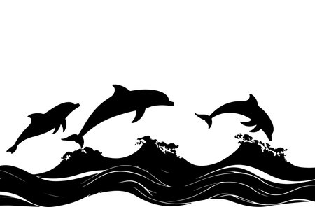 Silhouette of dolphins on a white background. Vector illustration.のイラスト素材