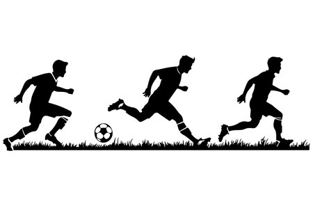Silhouettes of soccer players on the grass. Vector illustration.のイラスト素材