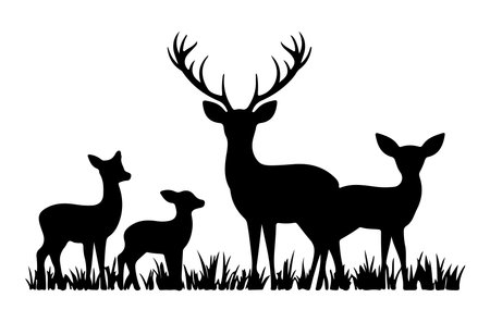 silhouette of deer family on white background vector illustration graphic designのイラスト素材