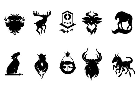 Heraldic animals icons set on white background. Vector illustration.のイラスト素材