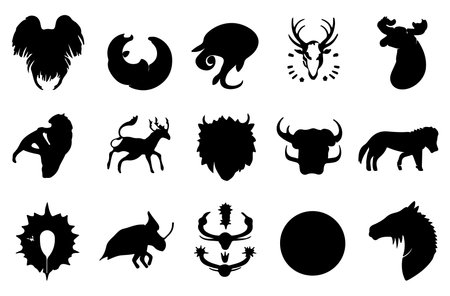 Set of animals silhouettes isolated on white background. Vector illustration.のイラスト素材