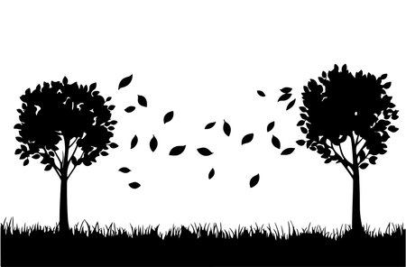 Vector illustration of trees silhouettes in black on a white background.のイラスト素材