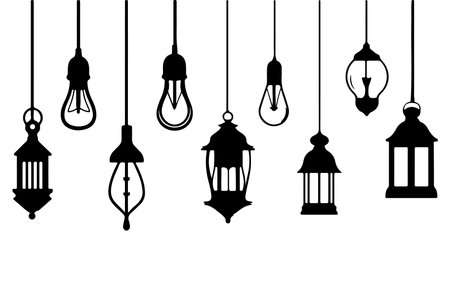 Lanterns. Silhouettes of lamps. Vector illustration.のイラスト素材