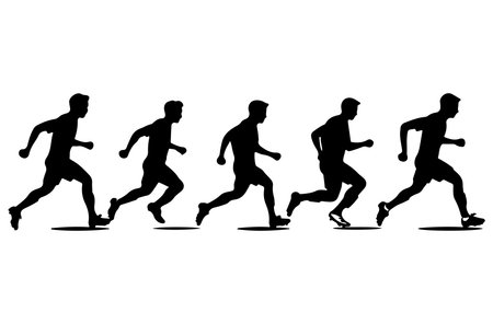 Running people silhouettes on white background. Runners. Vector illustration.のイラスト素材