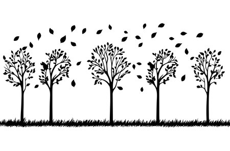 Set of trees silhouettes on white background. Vector Illustration.のイラスト素材