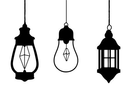 Lantern silhouettes isolated on white background. Vector illustration.のイラスト素材