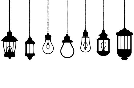 Lanterns hanging isolated on white background. Vector illustration.のイラスト素材
