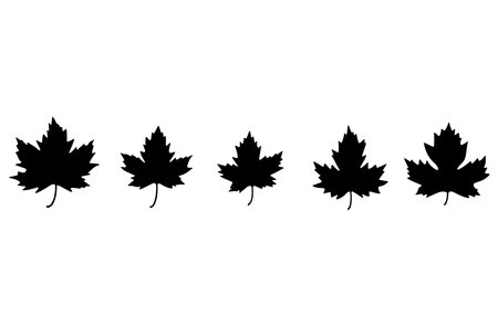Set of silhouettes of maple leaves on a white background. Vector illustrationのイラスト素材