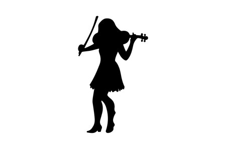 Silhouette of a girl with a violin on a white backgroundのイラスト素材