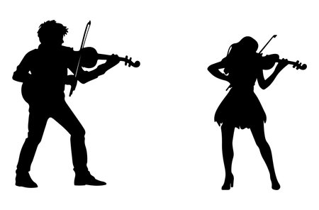 Silhouette of violinist on white background. Vector illustration.のイラスト素材