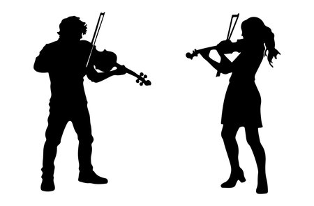 Silhouette of a violinist and violinist on white backgroundのイラスト素材