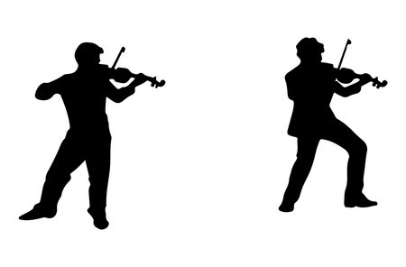 Silhouette of a violinist and violinist on a white backgroundのイラスト素材