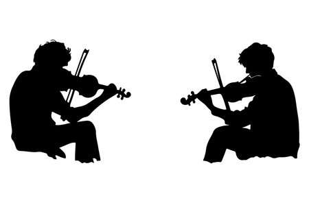 Silhouette of a violinist and a violinist on a white backgroundのイラスト素材