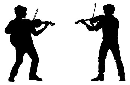 Silhouette of two men playing the violin on a white backgroundのイラスト素材
