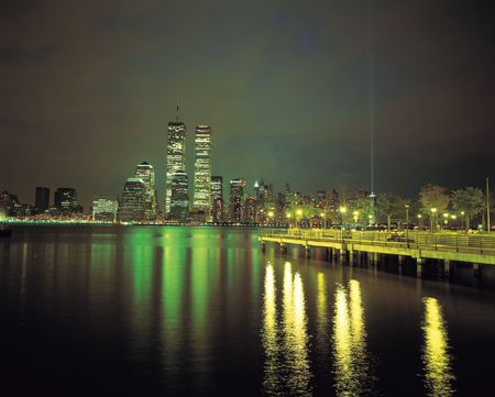 Twin Towers at Night with Parkの写真素材