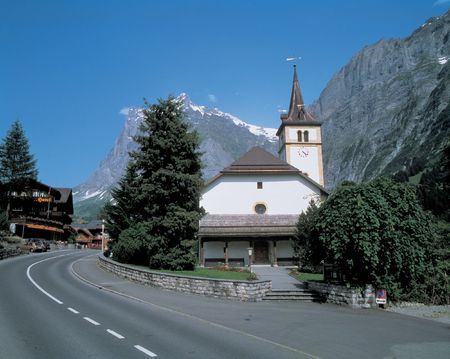 Clock Building near Roadの写真素材