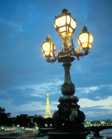 Lamppost with Eiffel Towerの写真素材