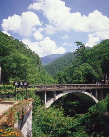 Asian Bridge in Mountainの写真素材