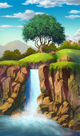Mountain with Waterfallの写真素材