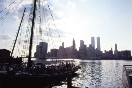 River Boat and Cityの写真素材